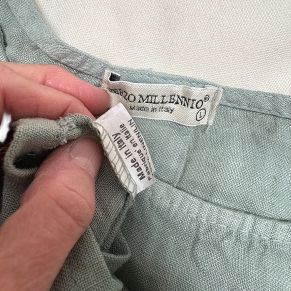 top linen M/L short sleeve cropped Terzo Millennio green - Picture 6 of 7